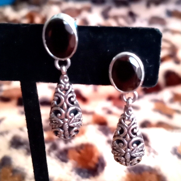 BALI LEGACY SILVER SHUNGITE EARRINGS WITH DRAGONFLY - Picture 3 of 5